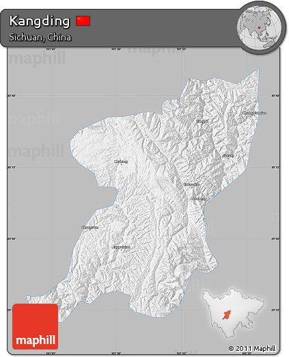 Gray Map of Kangding, single color outside