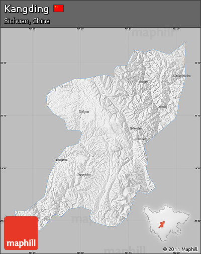 Gray Map of Kangding, single color outside