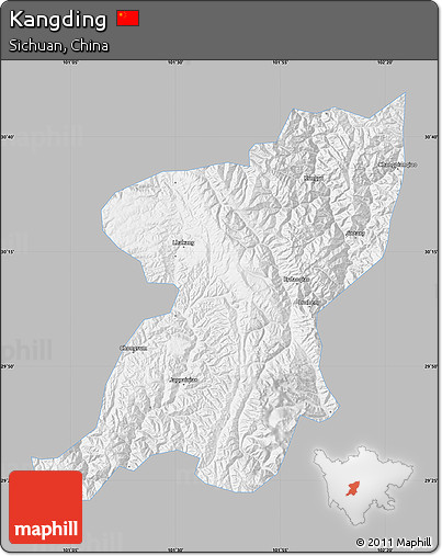 Gray Map of Kangding, single color outside