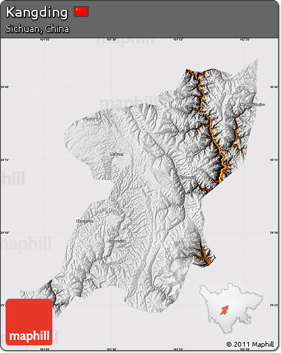 Physical Map of Kangding, cropped outside