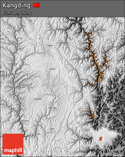 Physical Map of Kangding, desaturated