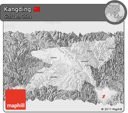 Gray Panoramic Map of Kangding