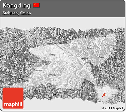 Gray Panoramic Map of Kangding