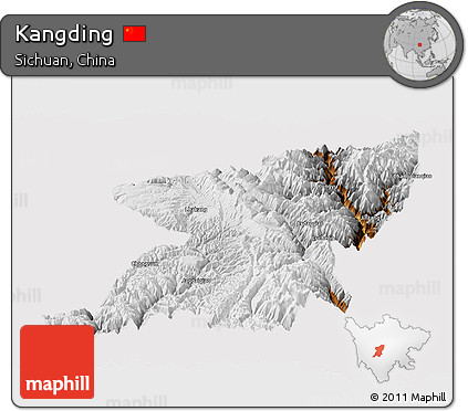 Physical Panoramic Map of Kangding, cropped outside