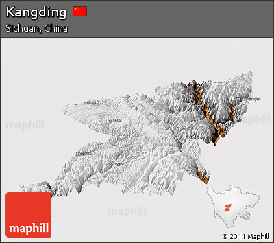 Physical Panoramic Map of Kangding, cropped outside