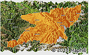 Political Panoramic Map of Kangding, satellite outside