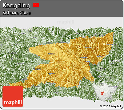Savanna Style Panoramic Map of Kangding