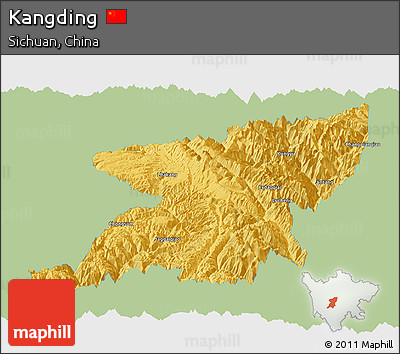 Savanna Style Panoramic Map of Kangding, single color outside