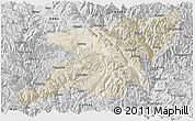 Shaded Relief Panoramic Map of Kangding, desaturated