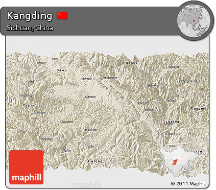 Shaded Relief Panoramic Map of Kangding