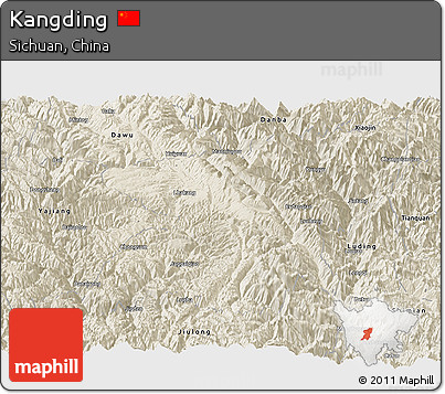 Shaded Relief Panoramic Map of Kangding