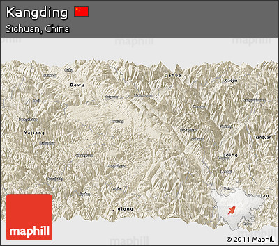 Shaded Relief Panoramic Map of Kangding