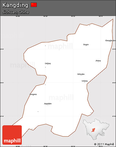 Classic Style Simple Map of Kangding, cropped outside
