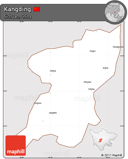 Classic Style Simple Map of Kangding, cropped outside
