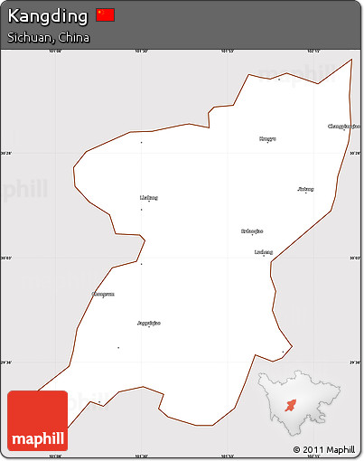 Classic Style Simple Map of Kangding, cropped outside