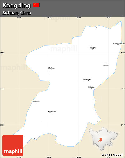 Classic Style Simple Map of Kangding, single color outside
