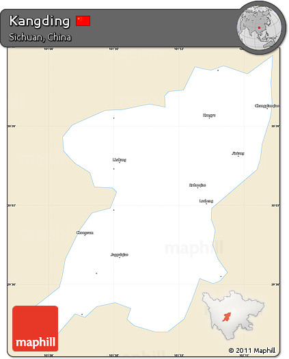 Classic Style Simple Map of Kangding, single color outside