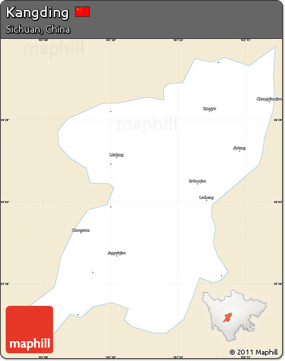 Classic Style Simple Map of Kangding, single color outside