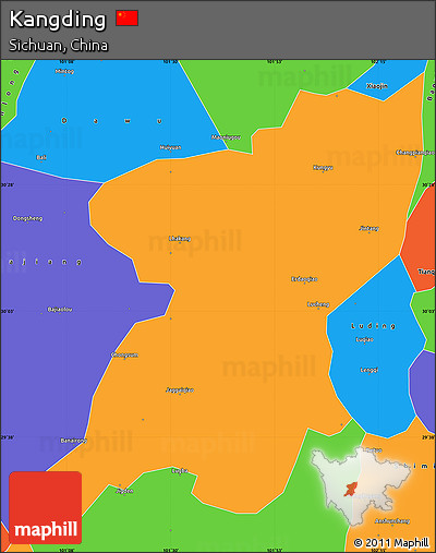 Political Simple Map of Kangding