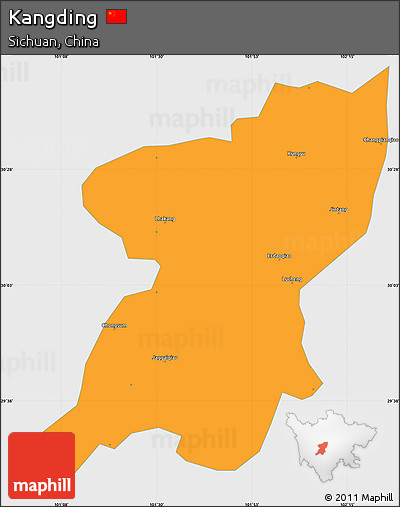 Political Simple Map of Kangding, single color outside