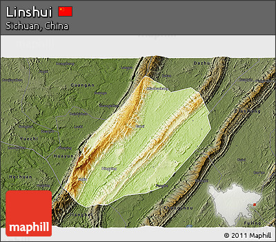 Physical 3D Map of Linshui, darken