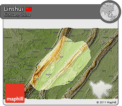 Physical 3D Map of Linshui, darken