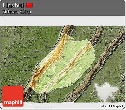 Physical 3D Map of Linshui, darken