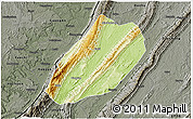 Physical 3D Map of Linshui, darken, semi-desaturated