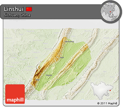 Physical 3D Map of Linshui, lighten