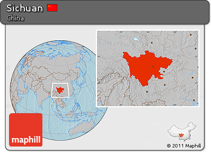 Gray Location Map of Sichuan, hill shading