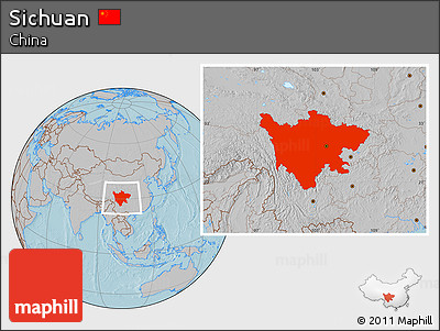 Gray Location Map of Sichuan, hill shading