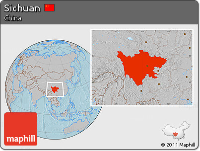 Gray Location Map of Sichuan, hill shading