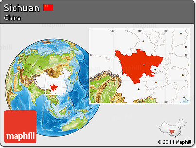 Physical Location Map of Sichuan, highlighted country