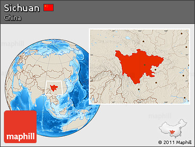 Shaded Relief Location Map of Sichuan
