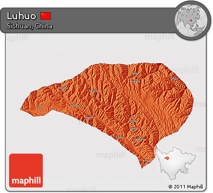 Political 3D Map of Luhuo, single color outside