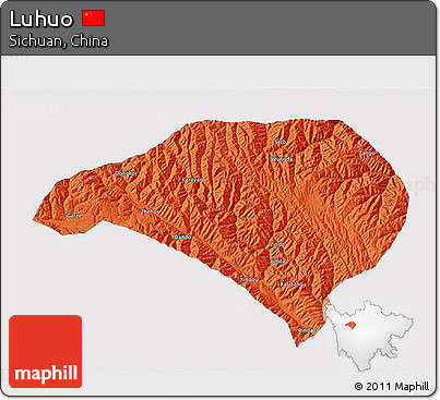 Political 3D Map of Luhuo, single color outside