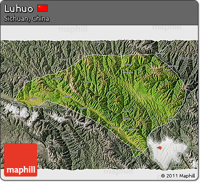 Satellite 3D Map of Luhuo, semi-desaturated