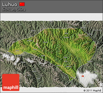 Satellite 3D Map of Luhuo, semi-desaturated