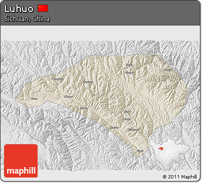 Shaded Relief 3D Map of Luhuo, lighten, desaturated