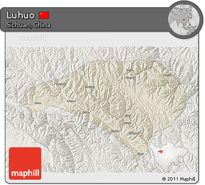 Shaded Relief 3D Map of Luhuo, lighten