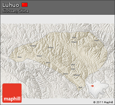 Shaded Relief 3D Map of Luhuo, lighten