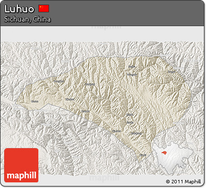 Shaded Relief 3D Map of Luhuo, lighten