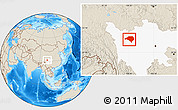 Shaded Relief Location Map of Luhuo, highlighted parent region