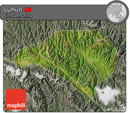 Satellite Map of Luhuo, semi-desaturated