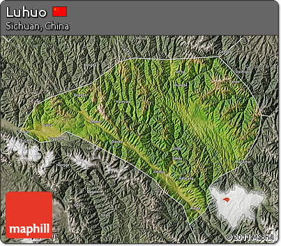 Satellite Map of Luhuo, semi-desaturated