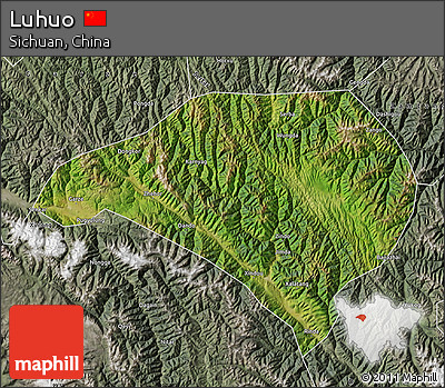 Satellite Map of Luhuo, semi-desaturated