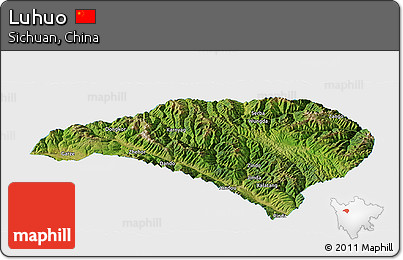 Satellite Panoramic Map of Luhuo, single color outside