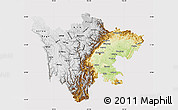 Physical Map of Sichuan, cropped outside