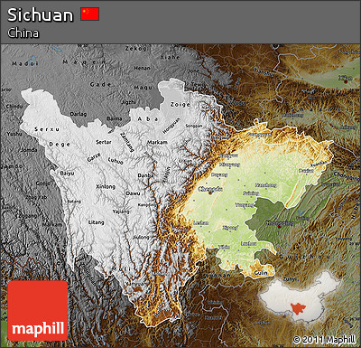 Physical Map of Sichuan, darken