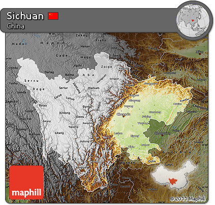 Physical Map of Sichuan, darken